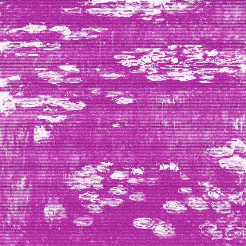 Halftone rendering of a water-lily painting, in duotone